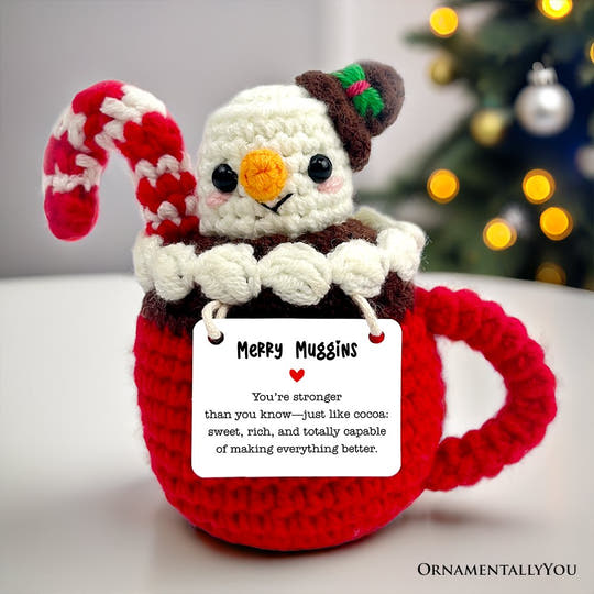 Positivity Hot Cocoa Marshmallow Crochet Support Doll, Christmas Encouragement Gift for Children and Adults Crochet Toys OrnamentallyYou 