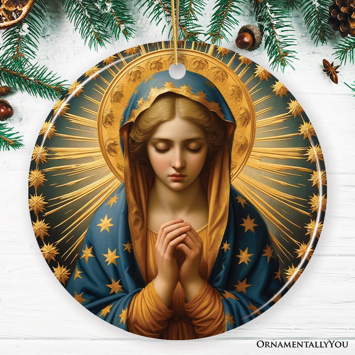 Praying Virgin Mary Ceramic Ornament, Religious Painting Christmas Decoration Souvenir Ceramic Ornament OrnamentallyYou Circle 