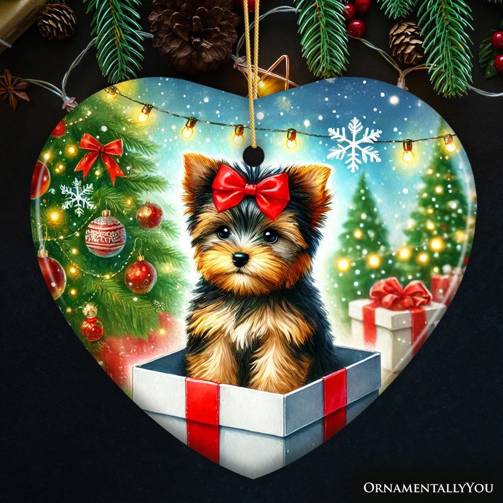 Precious Yorkshire Terrier Christmas Gift Ornament, Sweet Holiday Scene Decor Ceramic Ornament OrnamentallyYou 
