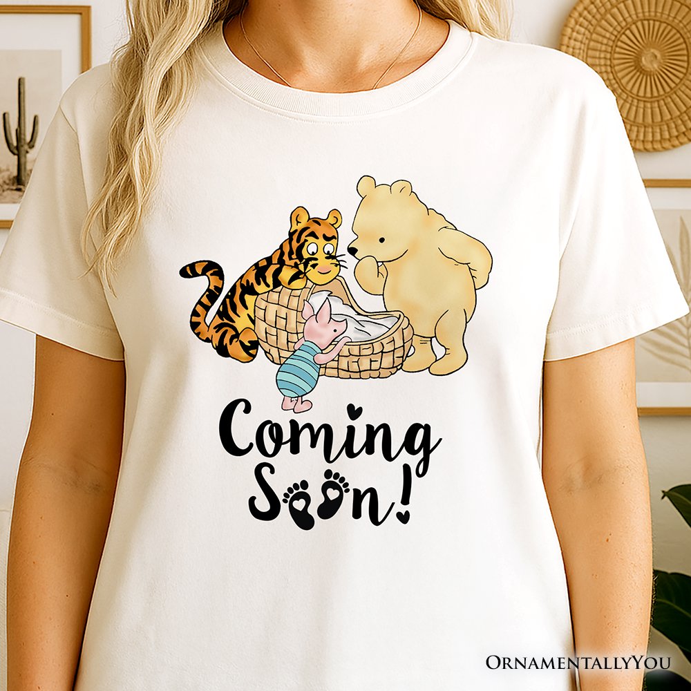 Pregnancy Announcement With Pooh & Tiger T-Shirt, Coming Soon Tee for Expecting Moms T-Shirts OrnamentallyYou 