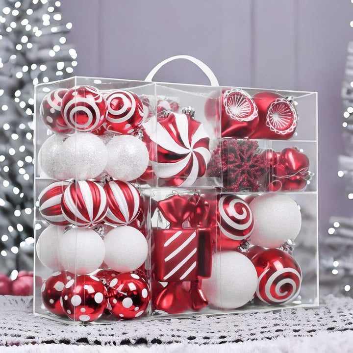 Premium Christmas Candy Red and White Large Ornament Set, Candycane Color 108 Piece Bauble Bundle Ornament Bundle OrnamentallyYou 