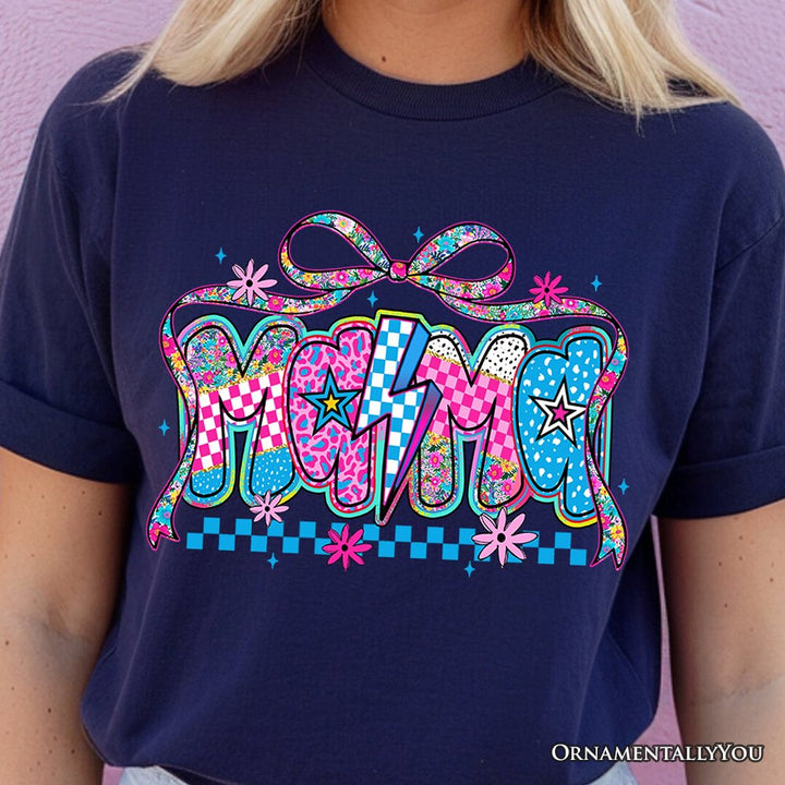 Preppy Mama Checkered Retro T-Shirt, Lightning Bolt Mom Tee T-Shirts OrnamentallyYou 