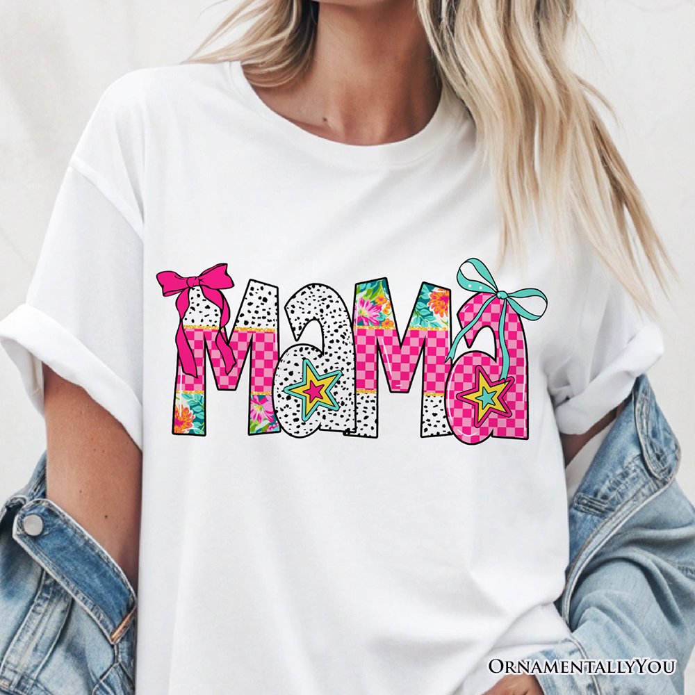 Preppy Pink Mama Coquette T-Shirt, Retro White and Black Tee for Trendy and Stylish Moms T-Shirts OrnamentallyYou 
