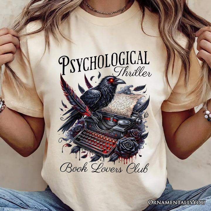Psychological Thriller Book Lovers Club T-Shirt, Gothic Raven Typewriter Bookish Tee T-Shirts OrnamentallyYou 