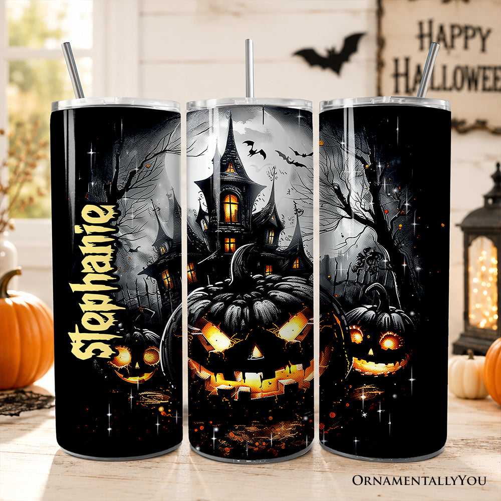Pumpkin Halloween 20oz Personalized Tumbler With Lid and Stainless Steel Straw, Spooky Horror Gift Cup