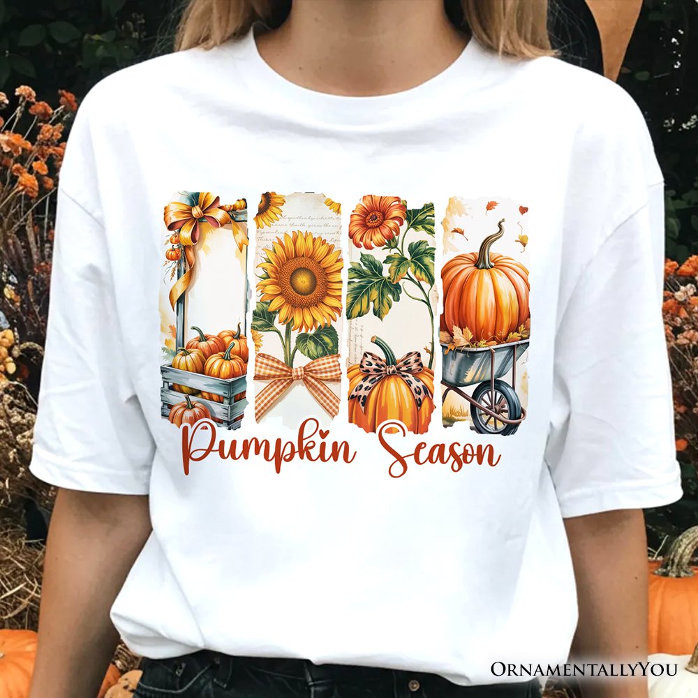 Pumpkin Season T-Shirt, Fall Sunflower Coquette Bow Autumn Tee T-Shirts OrnamentallyYou 