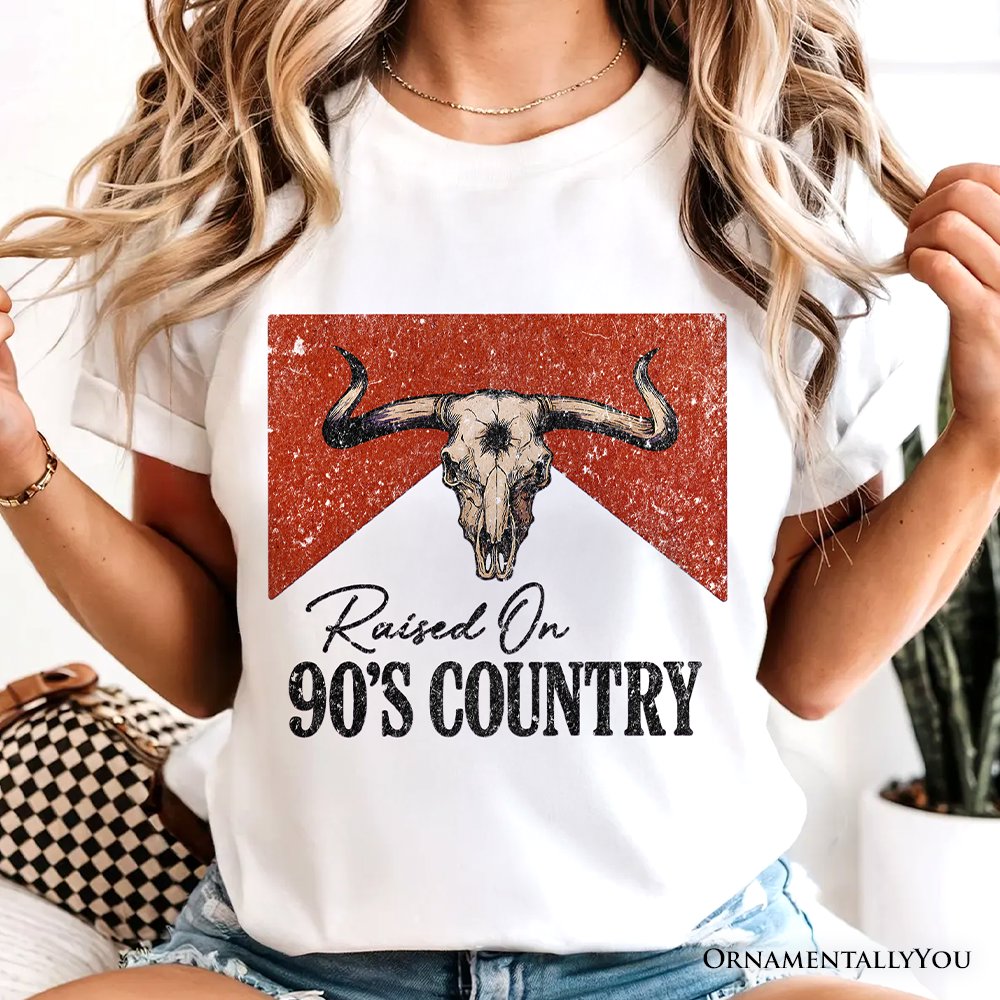 Raised On 90s Country T-Shirt, Vintage Bull Skull Tee T-Shirts OrnamentallyYou 