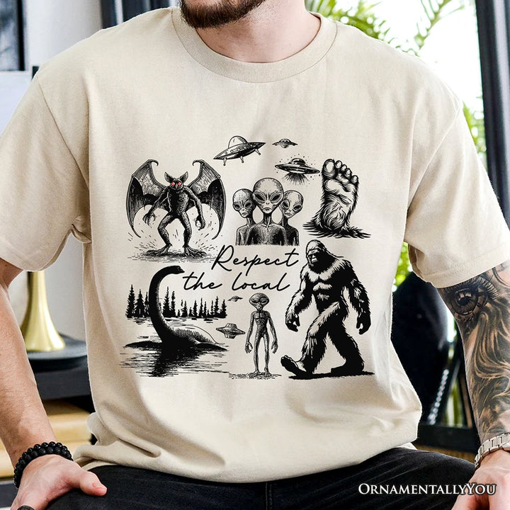 Respect The Local Cryptid Squad T-Shirt, Funny Bigfoot Alien Mothman Meme Tee T-Shirts OrnamentallyYou 