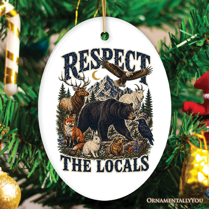 Respect The Locals Mountain Animals Ornament, Vintage Forest Wildlife Gift and Souvenir