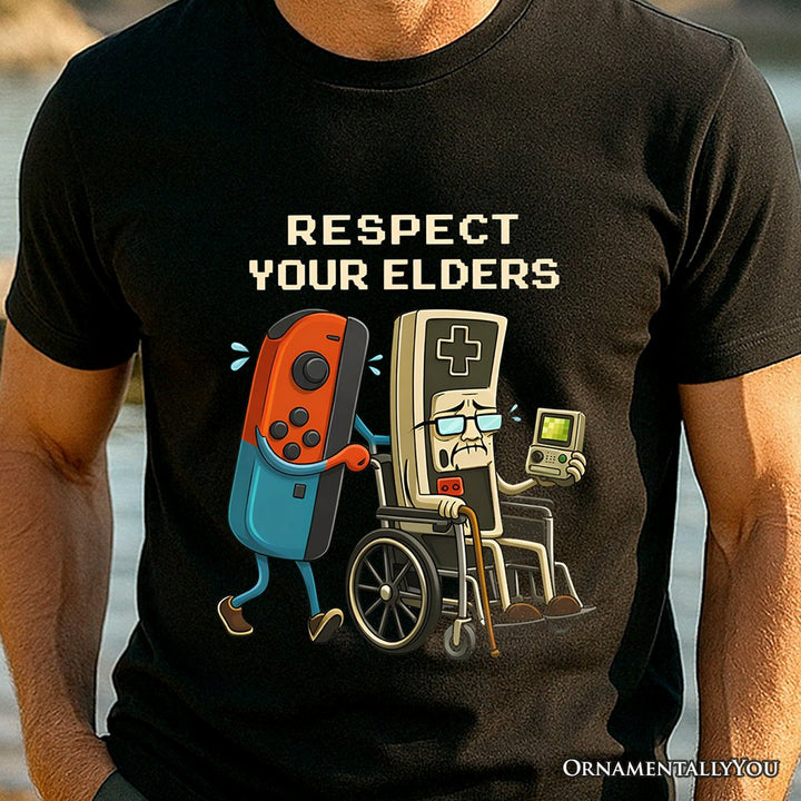 Respect Your Elders Gaming Controller T-Shirt, Old School Gamer Humor Tee T-Shirts OrnamentallyYou 