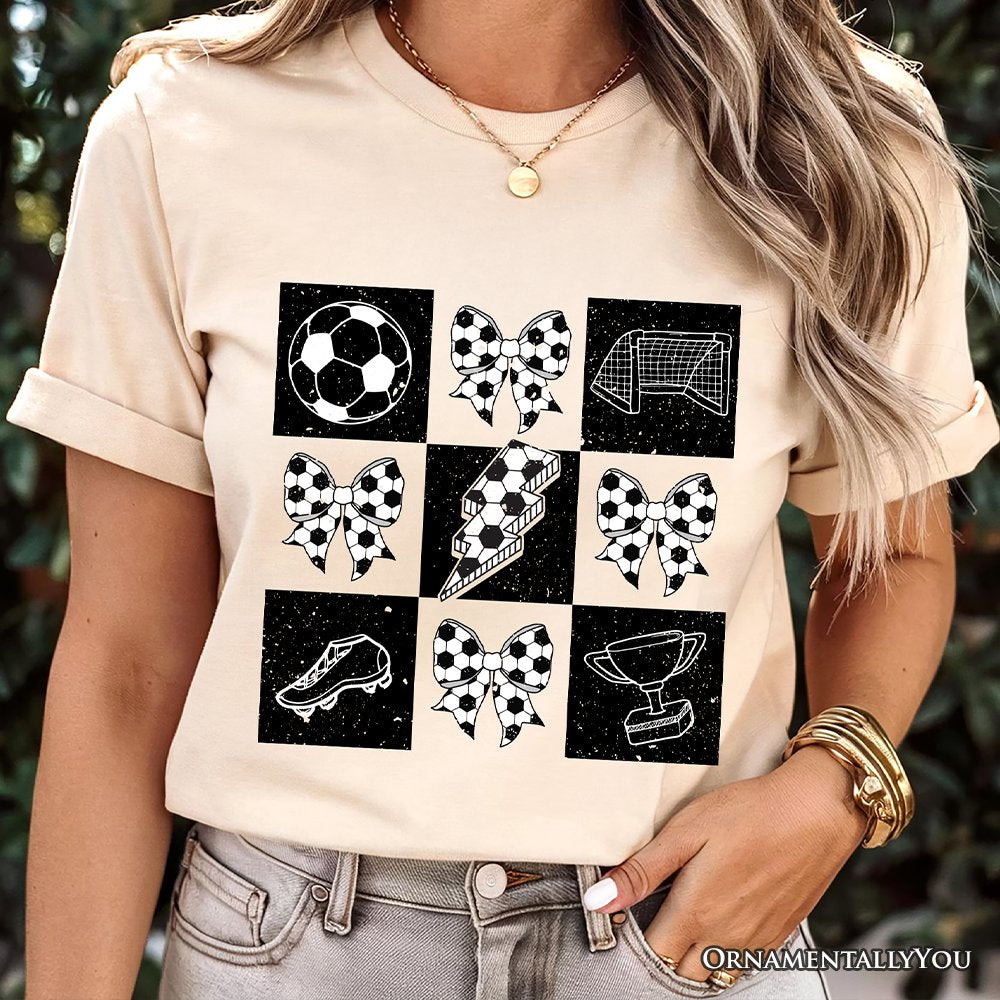 Retro Checkered Soccer T-Shirt, Coquette Bow Game Day Tee T-Shirts OrnamentallyYou 