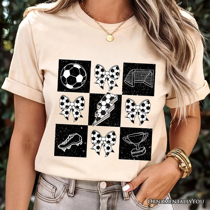 Retro Checkered Soccer T-Shirt, Coquette Bow Game Day Tee T-Shirts OrnamentallyYou 