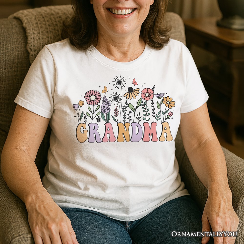 Retro Flowers Grandma T-Shirt, White Floral Tee Gift for Mothers Day T-Shirts OrnamentallyYou 