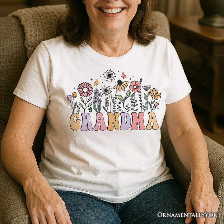 Retro Flowers Grandma T-Shirt, White Floral Tee Gift for Mothers Day T-Shirts OrnamentallyYou 