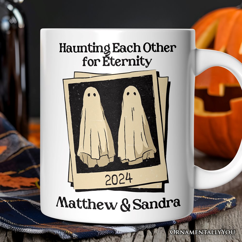 Retro Ghost Picture Haunting Eachother for Eternity, Personalized Mug, Vintage Halloween Gift for Couples Personalized Ceramic Mug OrnamentallyYou 12oz Mug Customized 