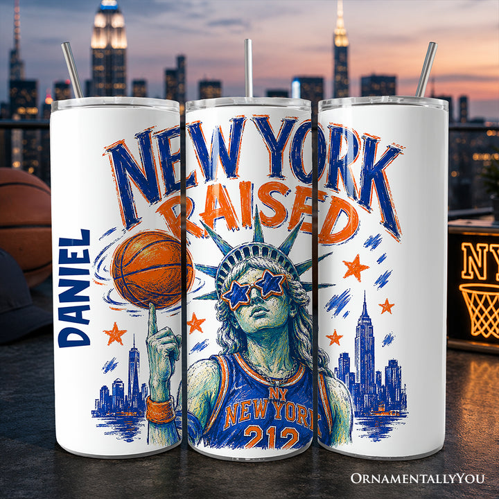 Retro New York Raised 20oz Personalized Tumbler With Lid and Stainless Steel Straw, NYC Sports Fan Gift Cup
