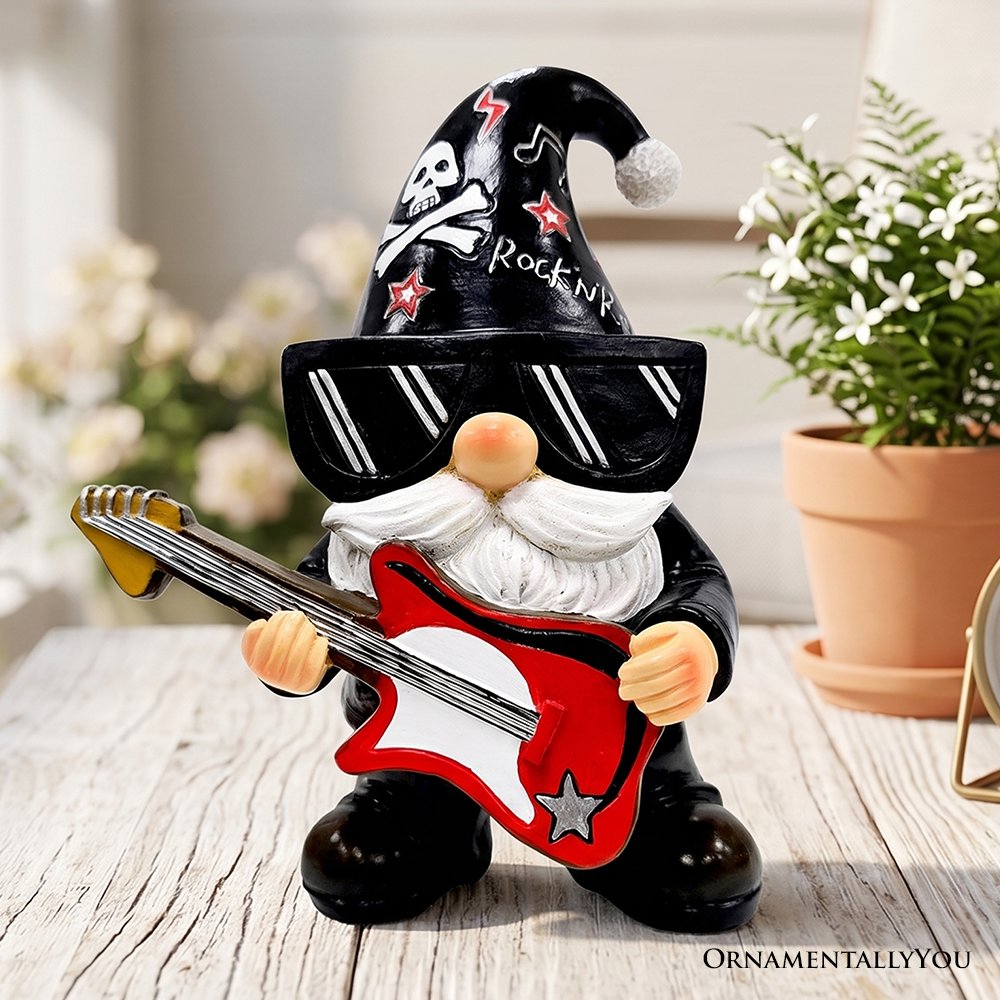 Rockstar Gnome Garden Statue, 7.5" Electric Guitar Playing Dwarf Figurine Resin Statues OrnamentallyYou 