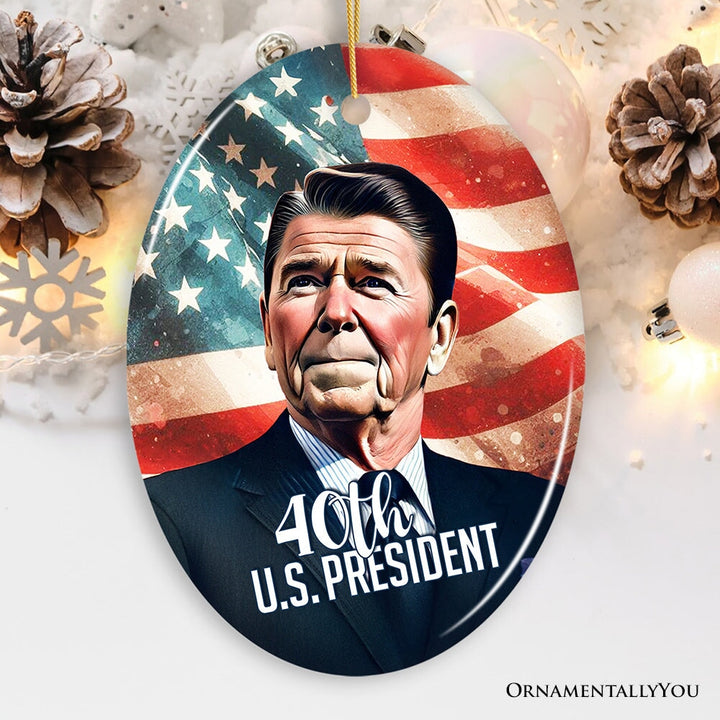 Ronald Reagan 40th US President Vintage Ornament, American Conservative Patriotic Gift and Decor OrnamentallyYou Oval 