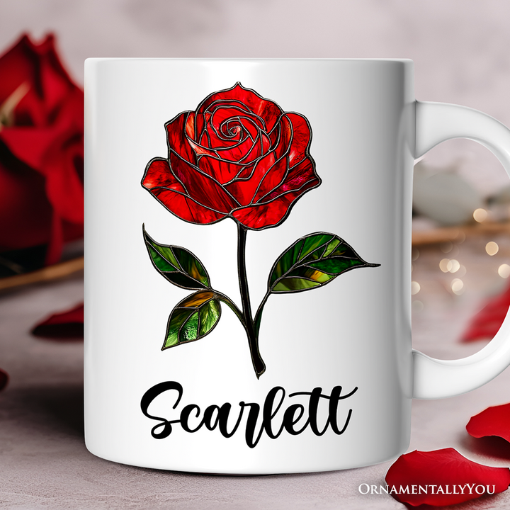 Rose Stained Glass Personalized Mug, Love Blooms Like a Rose Custom Name Gift