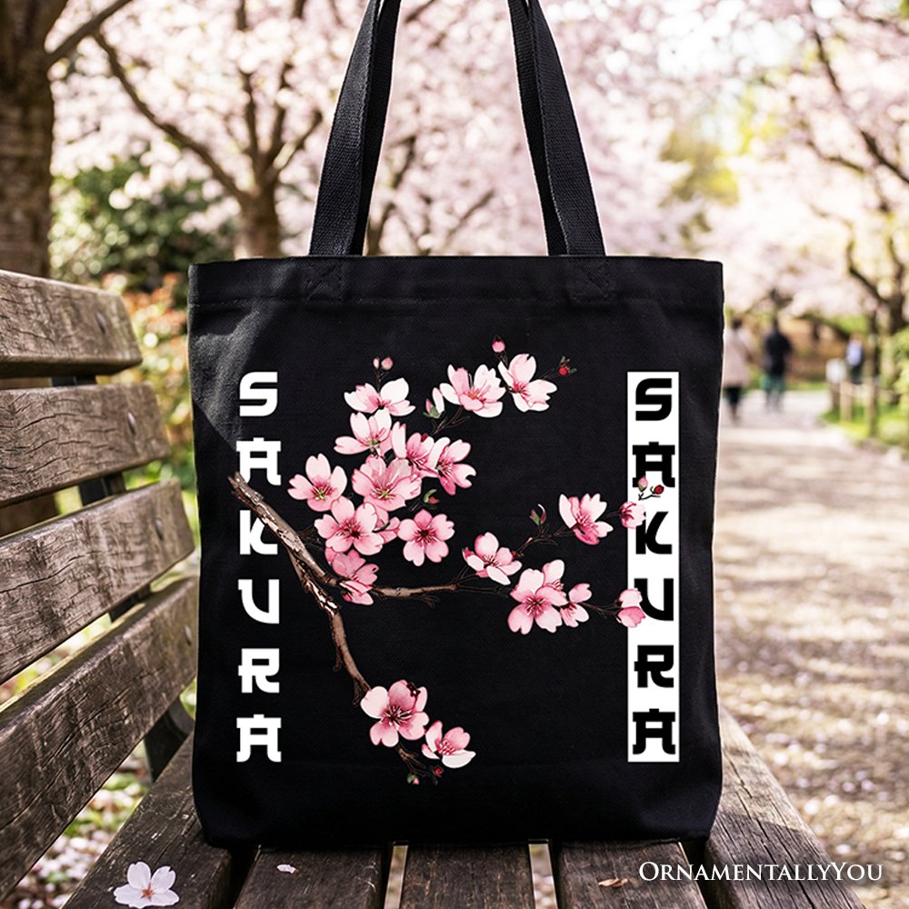 Sakura Cherry Blossom Tote Bag, Vintage Japanese Spring Floral Gift Shopper Tote Bag OrnamentallyYou Black 
