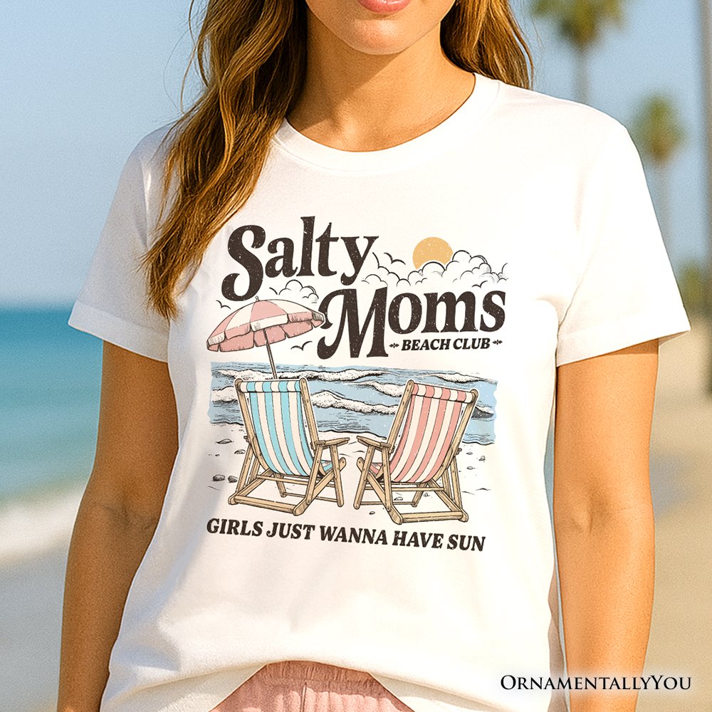 Salty Moms Beach Club T-Shirt, Retro Summer Tee for Ocean Loving Mothers T-Shirts OrnamentallyYou 