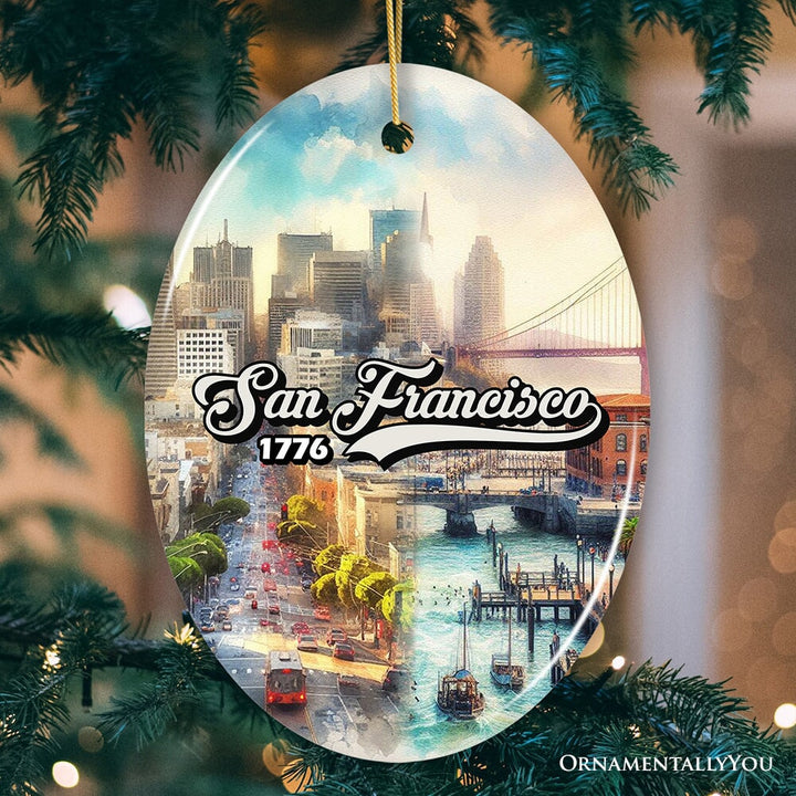 San Francisco Artistry Handmade Ceramic Christmas Ornament, California Art Souvenir Ceramic Ornament OrnamentallyYou Oval 