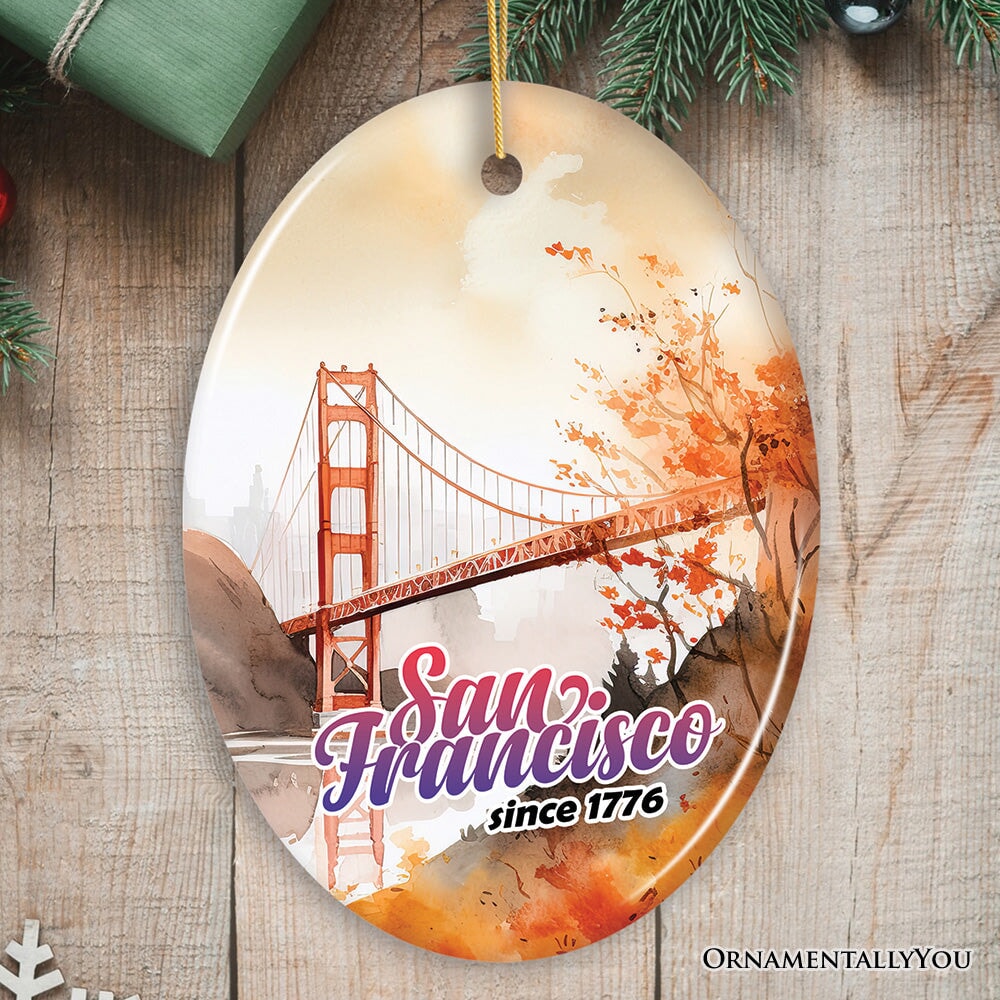 San Francisco Golden Gate Bridge Art Ornament, Travel Souvenir Gift Ceramic Ornament OrnamentallyYou Oval 