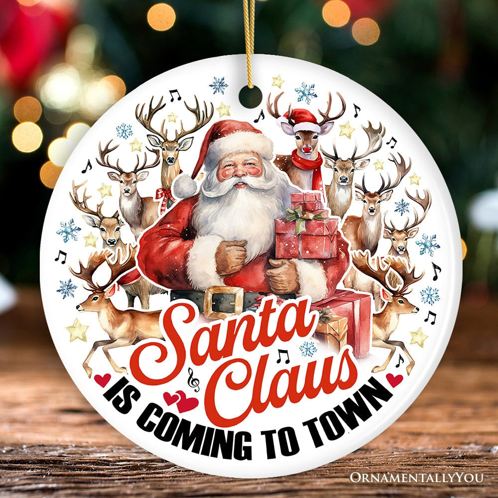 Santa Claus is Coming to Town Vintage Christmas Ornament, Artistic Tree Decoration Ceramic Ornament OrnamentallyYou 