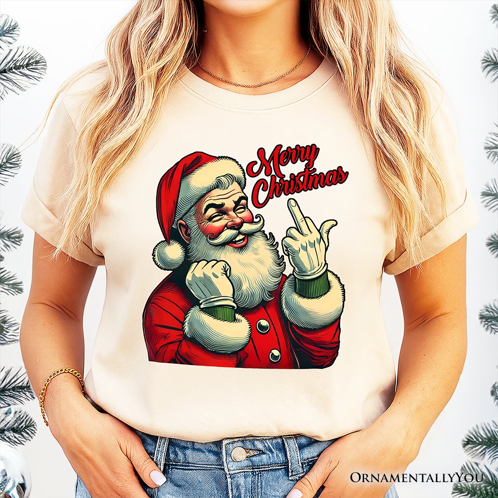 Santa Middle Finger Christmas T-Shirt, Vintage Funny Tee for Naughty Holiday Humor T-Shirts OrnamentallyYou 