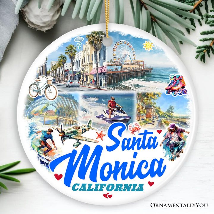 Santa Monica Resort Town Ceramic Ornament, California Coastal Christmas Souvenir and Decoration Ceramic Ornament OrnamentallyYou Circle 