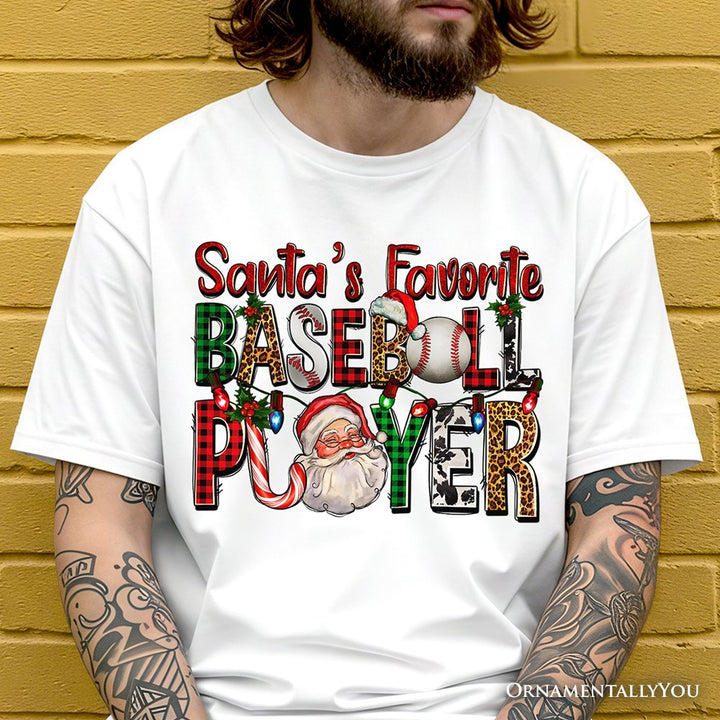 Santa’s Favorite Baseball Player Plaid Christmas T-Shirt, Sports Team Holiday Tee T-Shirts OrnamentallyYou 