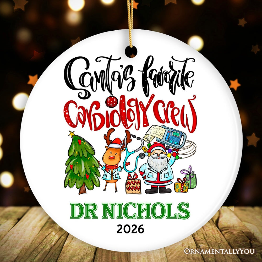 Santa's Favorite Cardiology Crew Personalized Christmas Ornament, Heart Health Teamwork Appreciation Gift Ceramic Ornament OrnamentallyYou Circle 