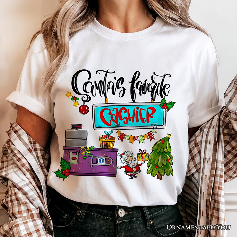 Santa's Favorite Cashier T-Shirt, Merry Christmas Checkout Tee T-Shirts OrnamentallyYou 