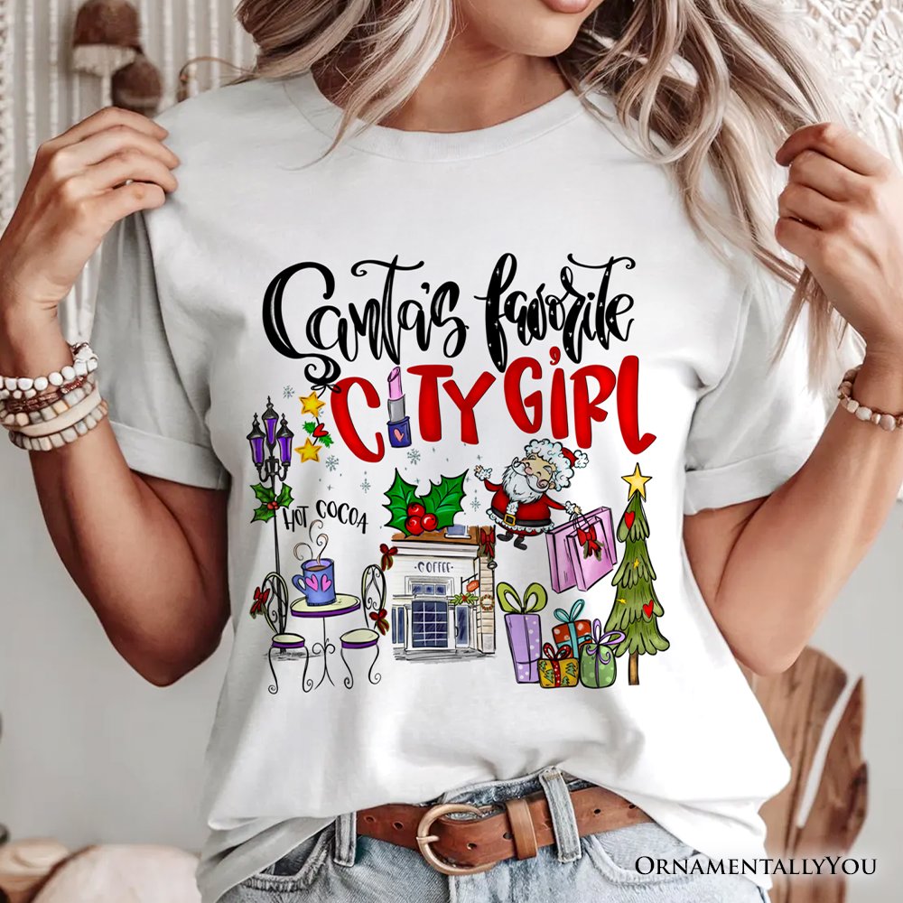Santa's Favorite City Girl T-Shirt, Merry Christmas Shopping Tee T-Shirts OrnamentallyYou 