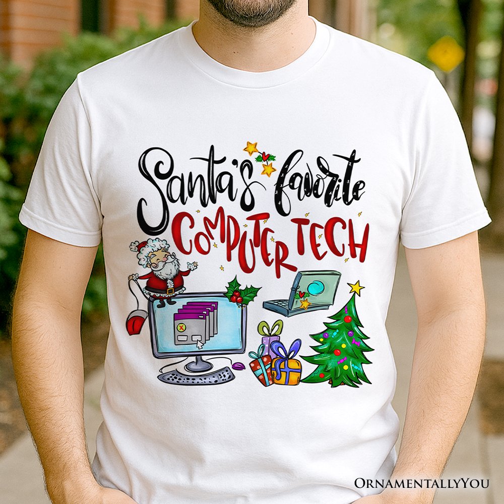 Santa's Favorite Computer Tech T-Shirt, Merry Christmas Tech Support Tee T-Shirts OrnamentallyYou 