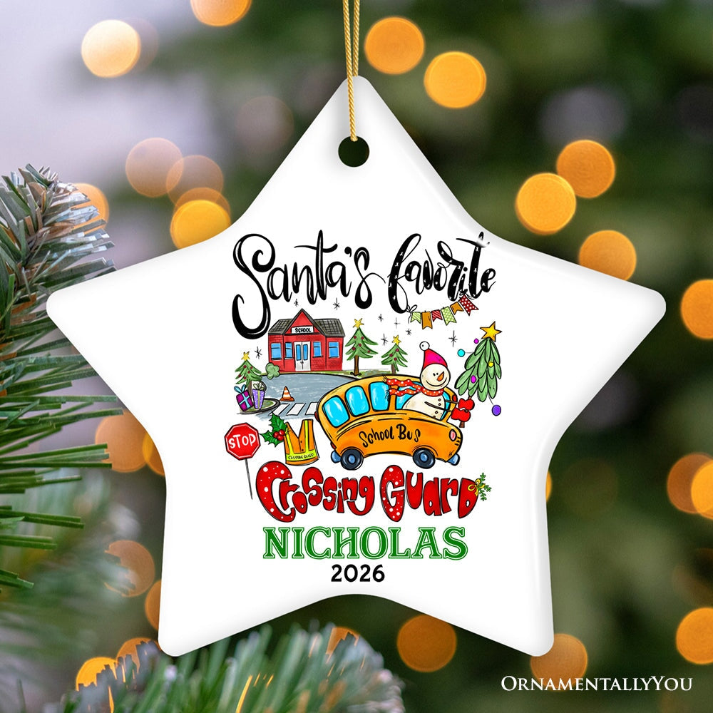 Santa’s Favorite Crossing Guard Personalized Christmas Ornament, School Crossing Patrol Officer Appreciation Gift Ceramic Ornament OrnamentallyYou Star 