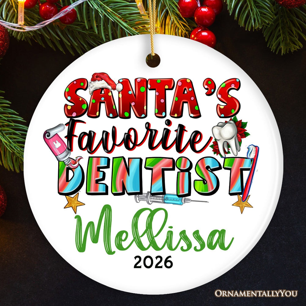 Santa’s Favorite Dentist Personalized Christmas Ornament, Custom Dental Medic Gift Ceramic Ornament OrnamentallyYou Circle 