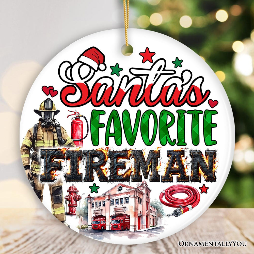 Santa's Favorite Fireman and Firewoman Ornament, Artistic Christmas Appreciation Keepsake Ceramic Ornament OrnamentallyYou Version 1 