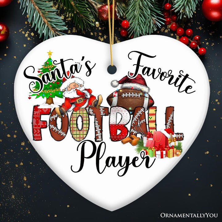 Santa's Favorite Football Player Ornament, Playful Athletic Christmas Gift Ceramic Ornament OrnamentallyYou Heart 