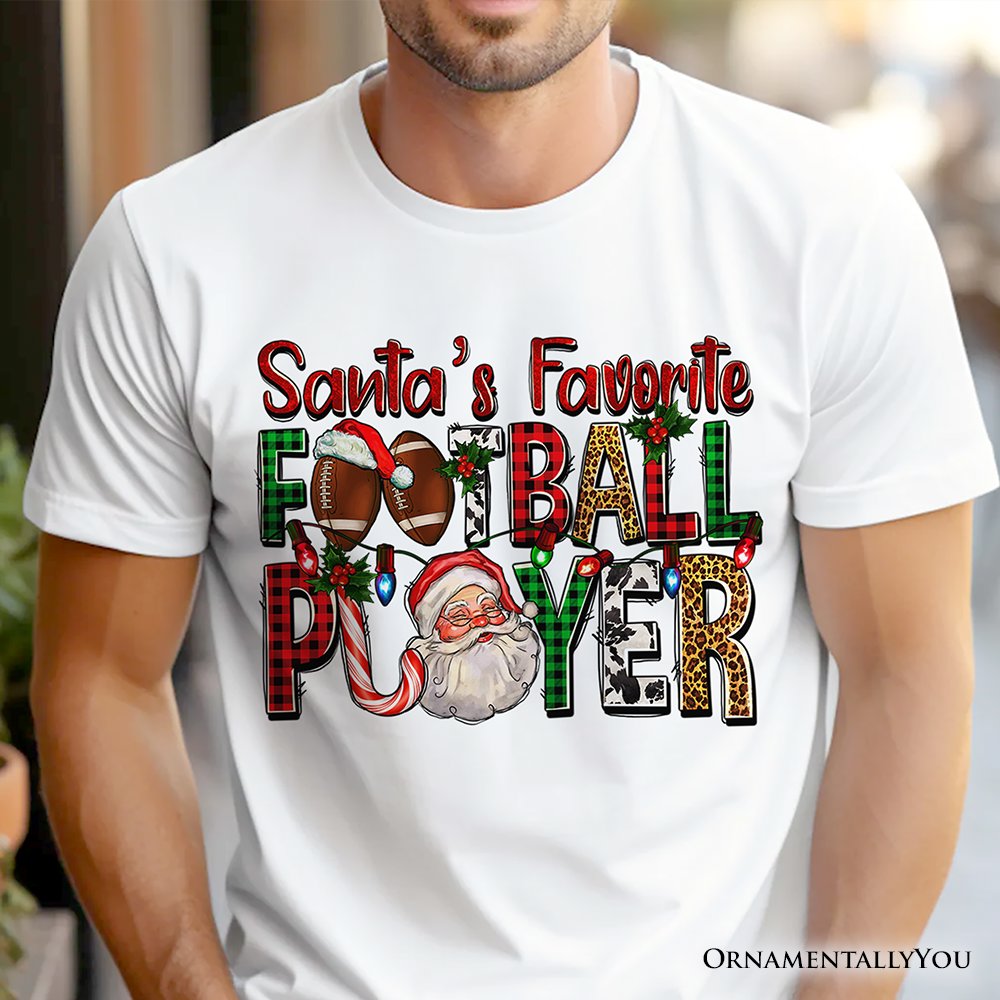 Santa’s Favorite Football Player Plaid Christmas T-Shirt, Sports Team Holiday Tee T-Shirts OrnamentallyYou 