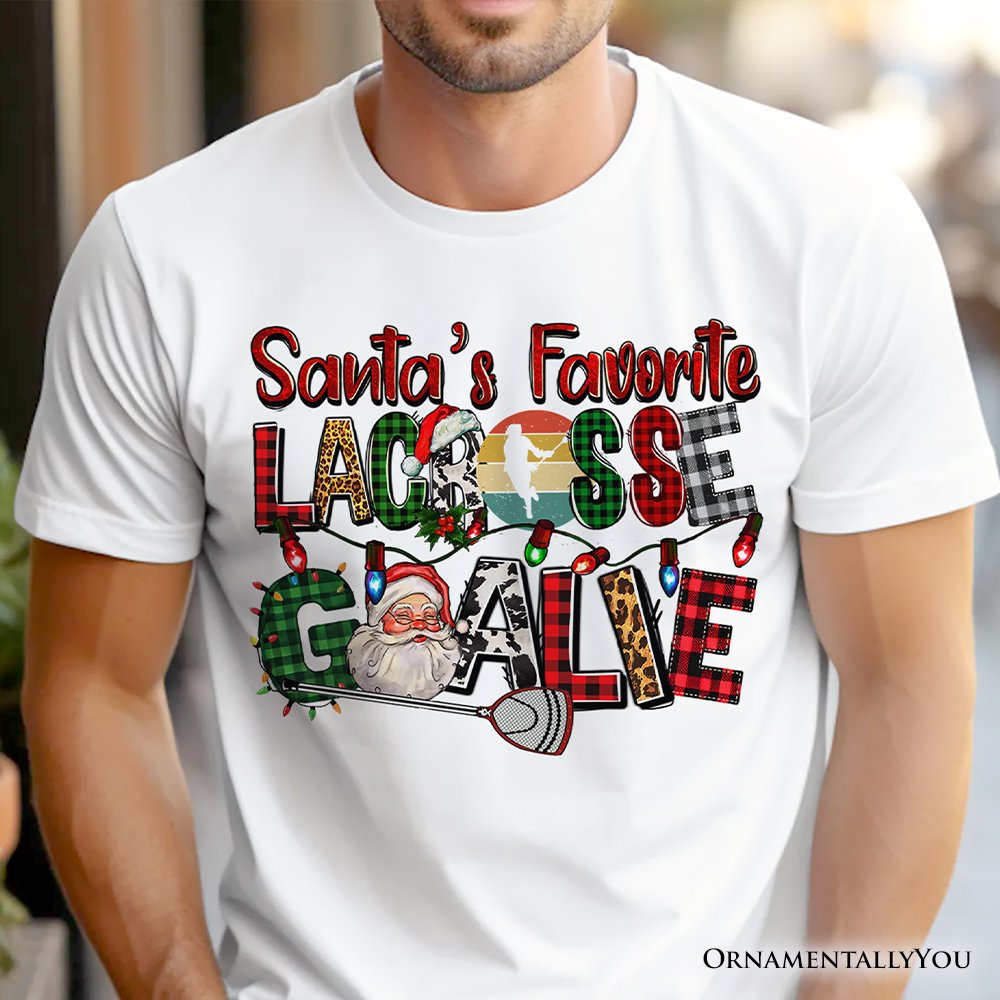 Santa’s Favorite Lacrosse Goalie Plaid Christmas T-Shirt, Sports Team Holiday Tee T-Shirts OrnamentallyYou 