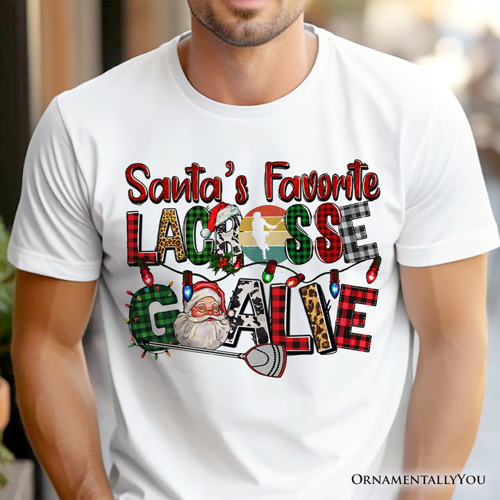 Santa’s Favorite Lacrosse Goalie Plaid Christmas T-Shirt, Sports Team Holiday Tee T-Shirts OrnamentallyYou 