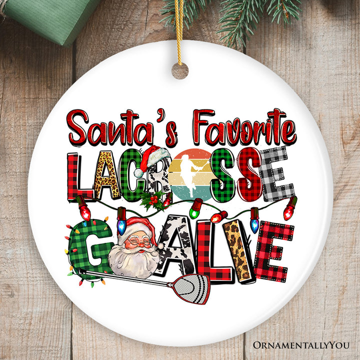 Santa's Favorite Lacrosse Goalie Plaid Ornament, Sports Christmas Gift