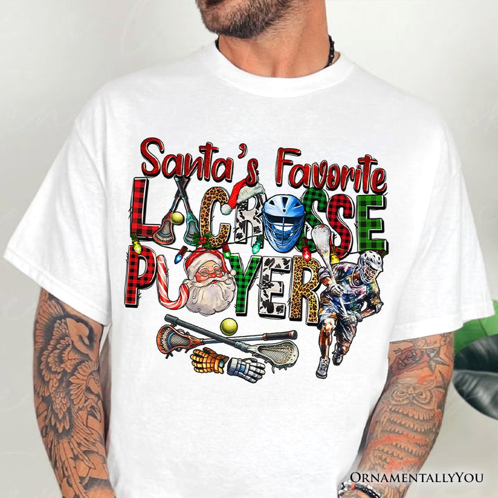 Santa’s Favorite Lacrosse Player Plaid Christmas T-Shirt, Sports Team Holiday Tee T-Shirts OrnamentallyYou 