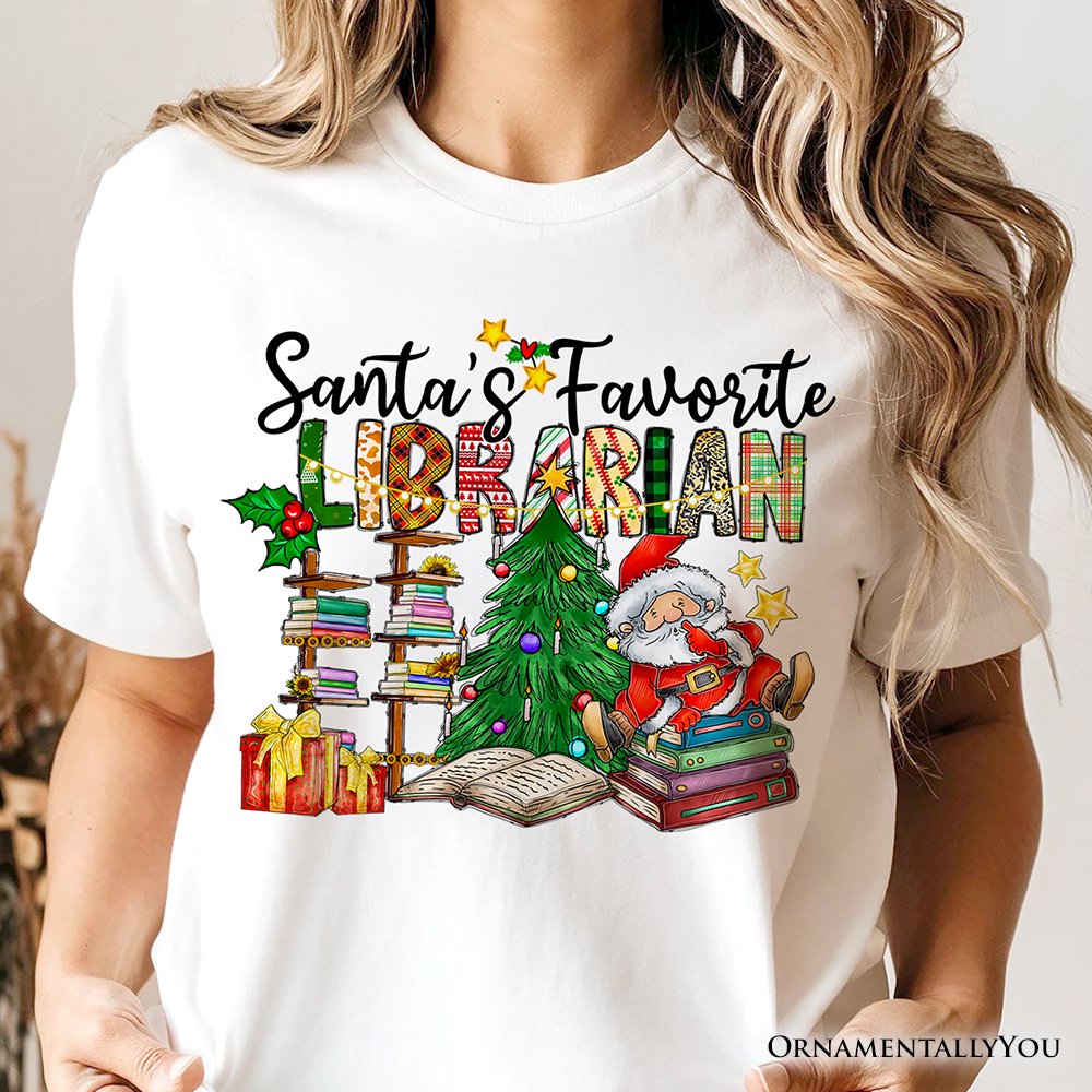 Santa’s Favorite Librarian T-Shirt, Merry Christmas Tee T-Shirts OrnamentallyYou 