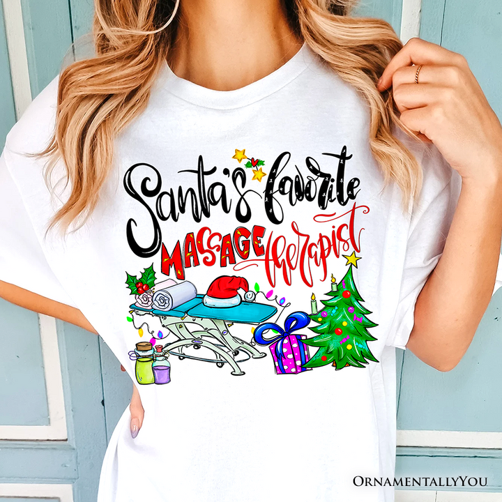 Santa’s Favorite Massage Therapist T-Shirt, Festive Holiday Tee