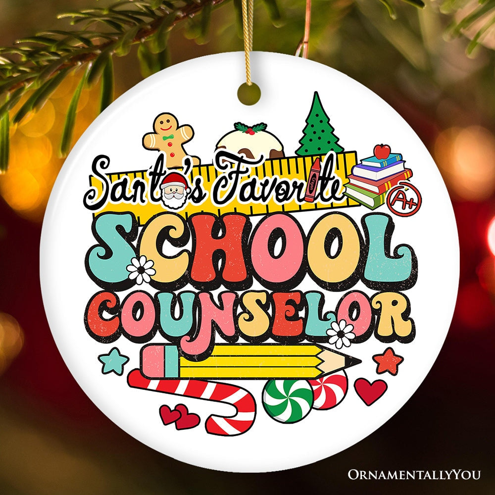 Santa’s Favorite School Counselor Handcrafted Christmas Ornament, Guidance Counselor Appreciation Gift Ceramic Ornament OrnamentallyYou Circle 