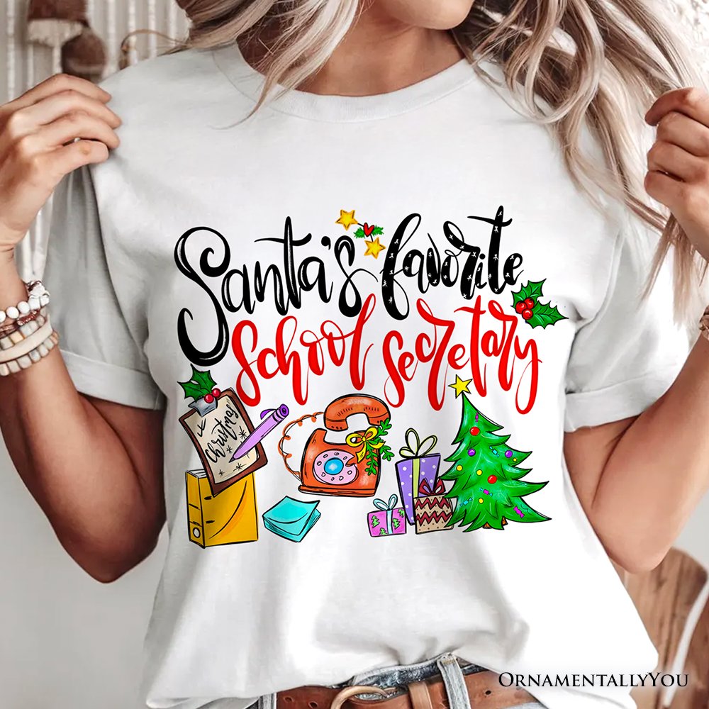 Santa’s Favorite School Secretary T-Shirt, Merry Christmas Office Tee T-Shirts OrnamentallyYou 