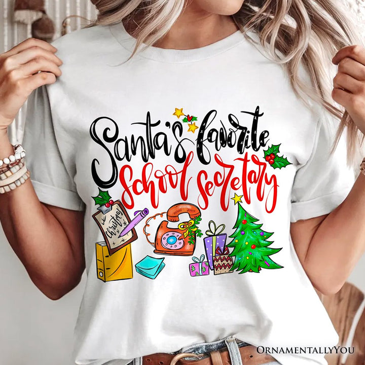 Santa’s Favorite School Secretary T-Shirt, Merry Christmas Office Tee T-Shirts OrnamentallyYou 