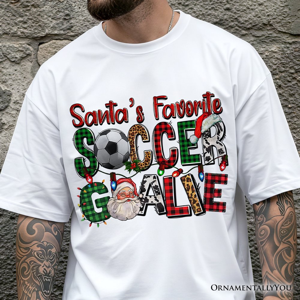 Santa’s Favorite Soccer Goalie Plaid Christmas T-Shirt, Sports Team Holiday Tee T-Shirts OrnamentallyYou 